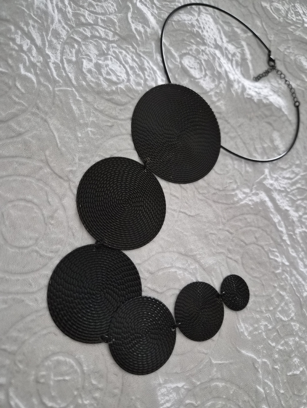 Modern Disc Statement Necklace ▪︎ 6 Tier ▪︎ Onyx ▪︎ Long Drop 14.5" - Picture 6 of 16